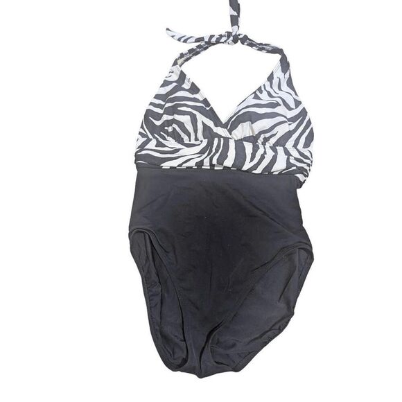 INC International Concept Women's Black & White Halter Top Swimsuit One Piece Si - Picture 1 of 5